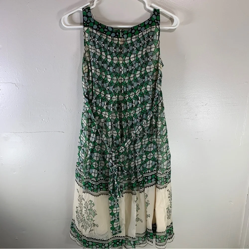 ANNA SUI ANTHROPOLOGIE Silk midi dress sleeveless green floral square neck XS - Picture 12 of 16